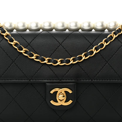 Chanel Lambskin Quilted Chic Pearls Clutch With Chain Black 9 of 14