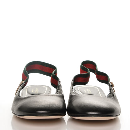 Gucci Calfskin Bayadere Bee Slingback Flats 39.5 Nero Black 2 of 8