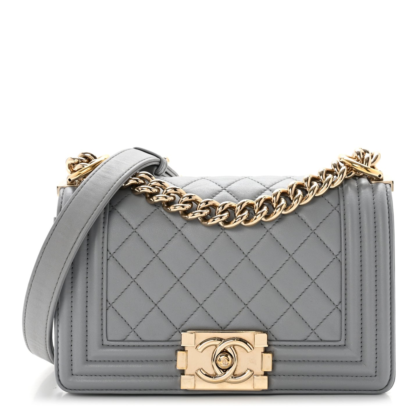 Calfskin Quilted Small Boy Flap Grey