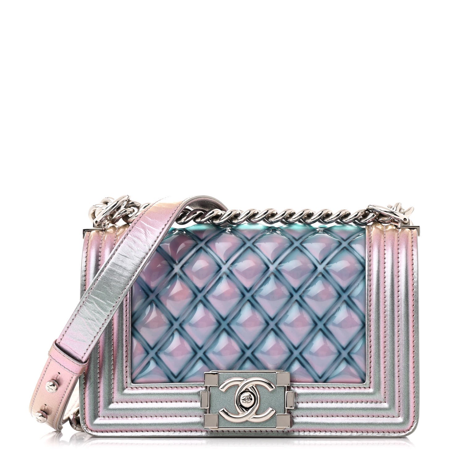 Chanel Iridescent Patent Calfskin PVC Quilted Small Boy Flap Light Purple 1 of 14