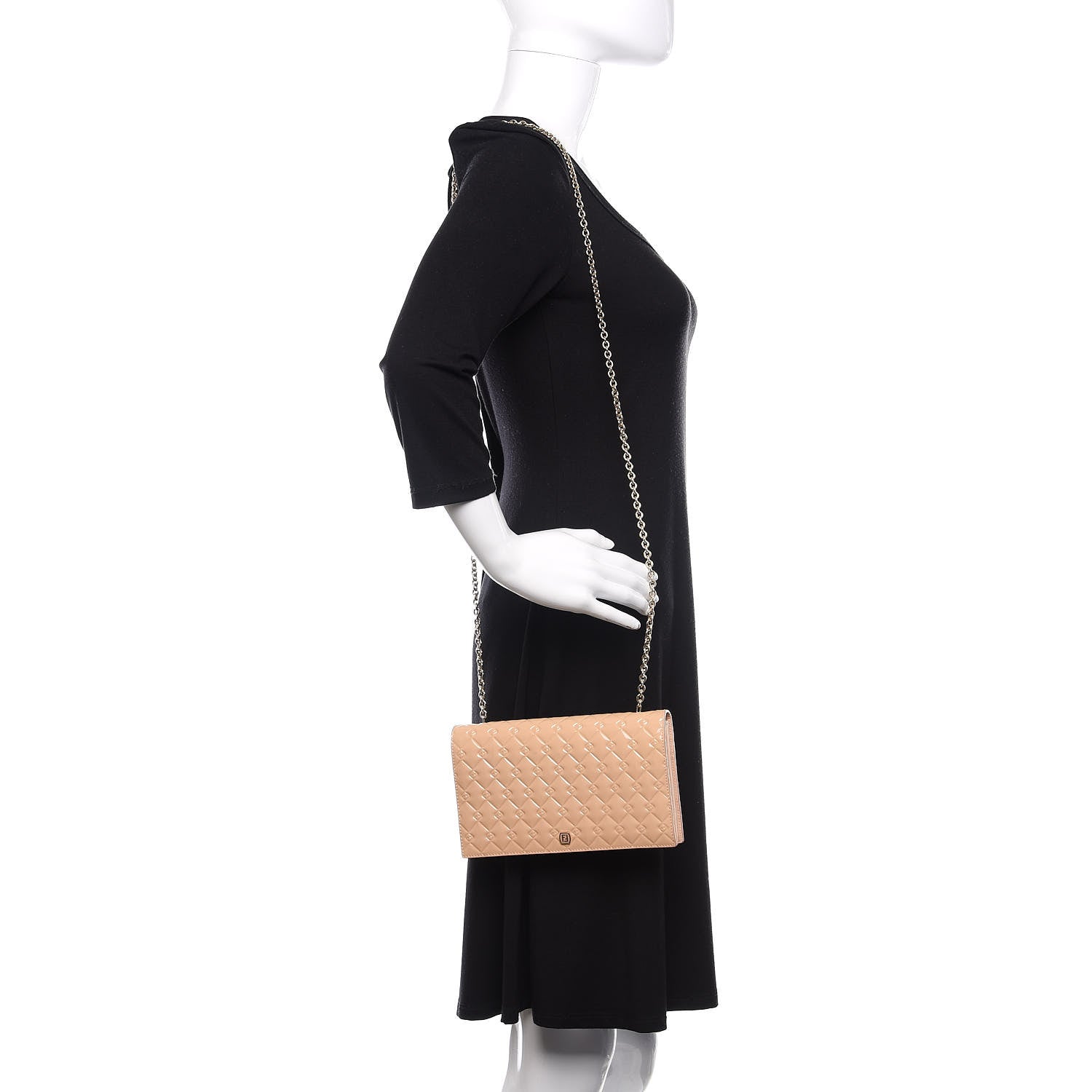 Fendi Patent Fendilicious Embossed Quilted Wallet On Chain Beige 2 of 10