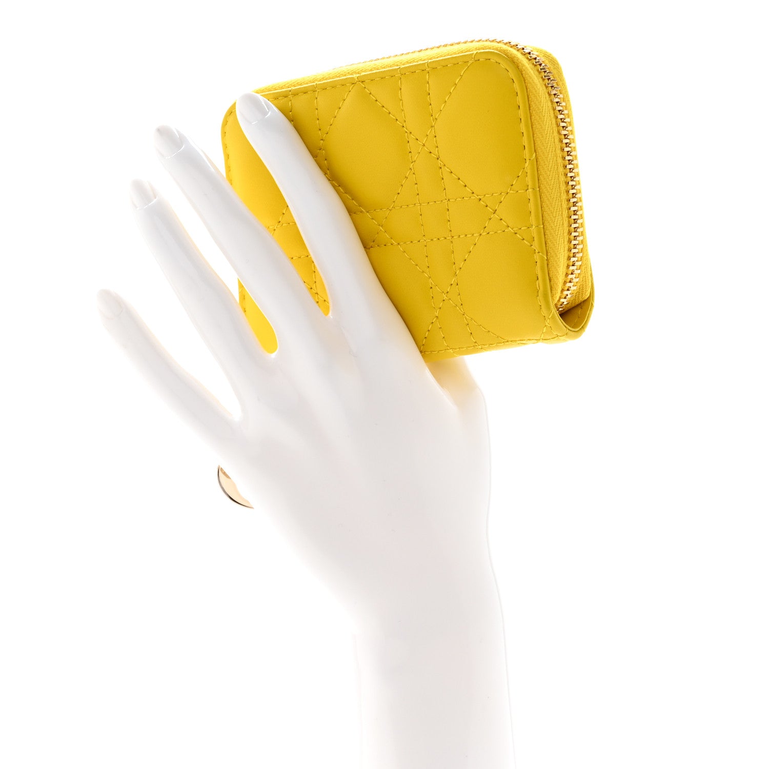 Christian Dior Lambskin Cannage Small Lady Dior Voyageur Coin Purse Yellow 2 of 8