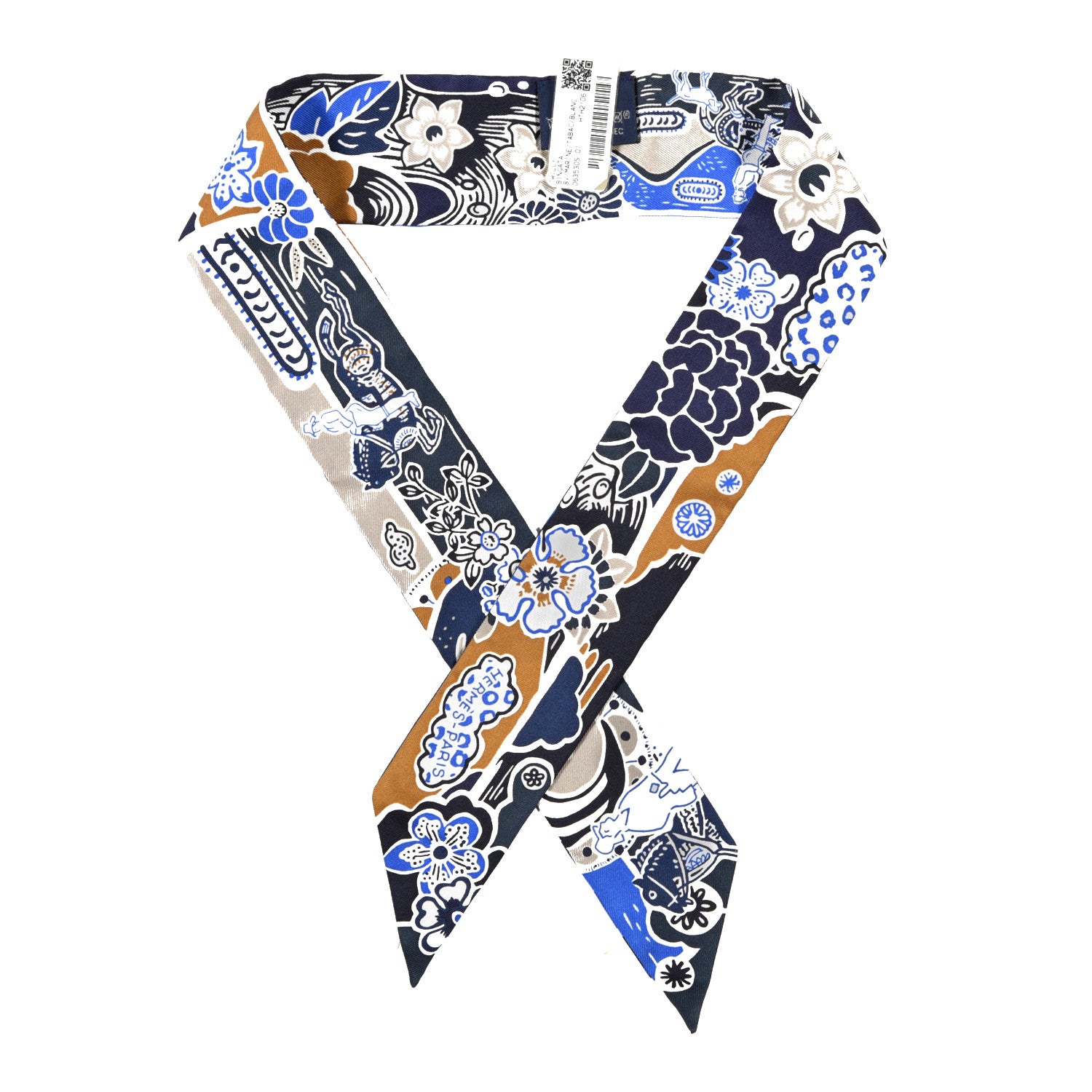 Hermes Silk Bingata Twilly Marine Tabac White 1 of 4