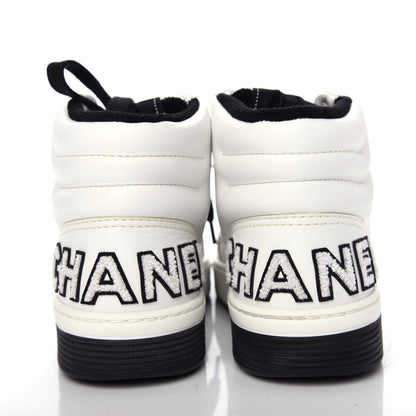 Chanel Calfskin Womens Logo High Sneakers 37 White Black 7 of 11