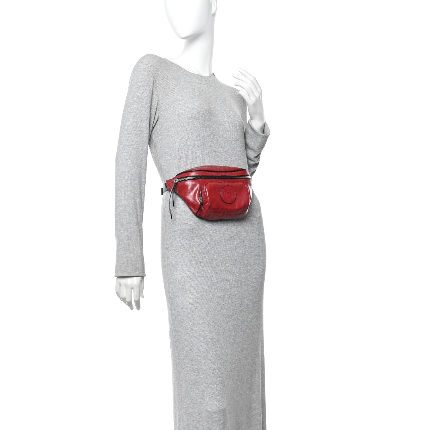 Fendi Glazed Fabric Vitello Century FF 1974 Stamp Patch Pocket Belt Bag Rosso 2 of 13