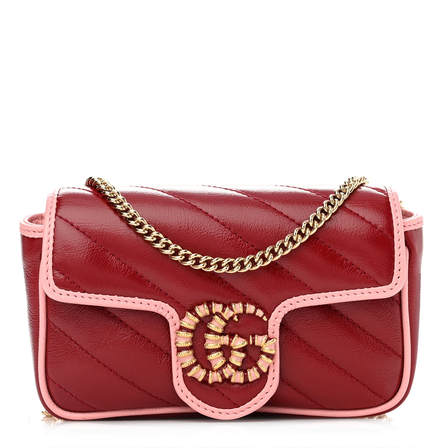 Gucci Azalea Calfskin Enamel Matelasse Diagonal Super Mini Torchon GG Marmont Shoulder Bag New Cherry Red Wild Rose 1 of 13