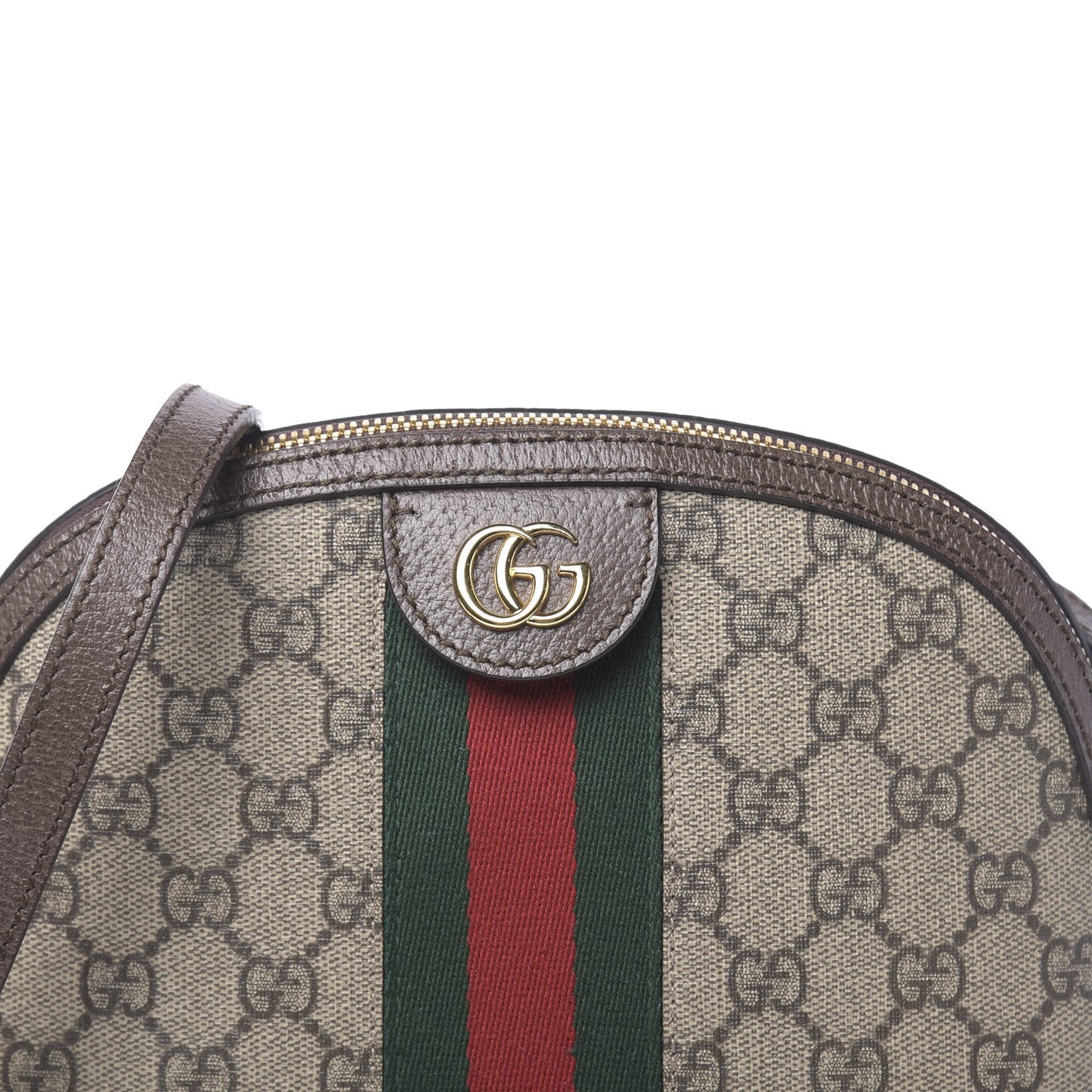 GG Supreme Monogram Textured Dollar Calfskin Web Small Ophidia Dome Shoulder Bag Beige Ebony New Acero