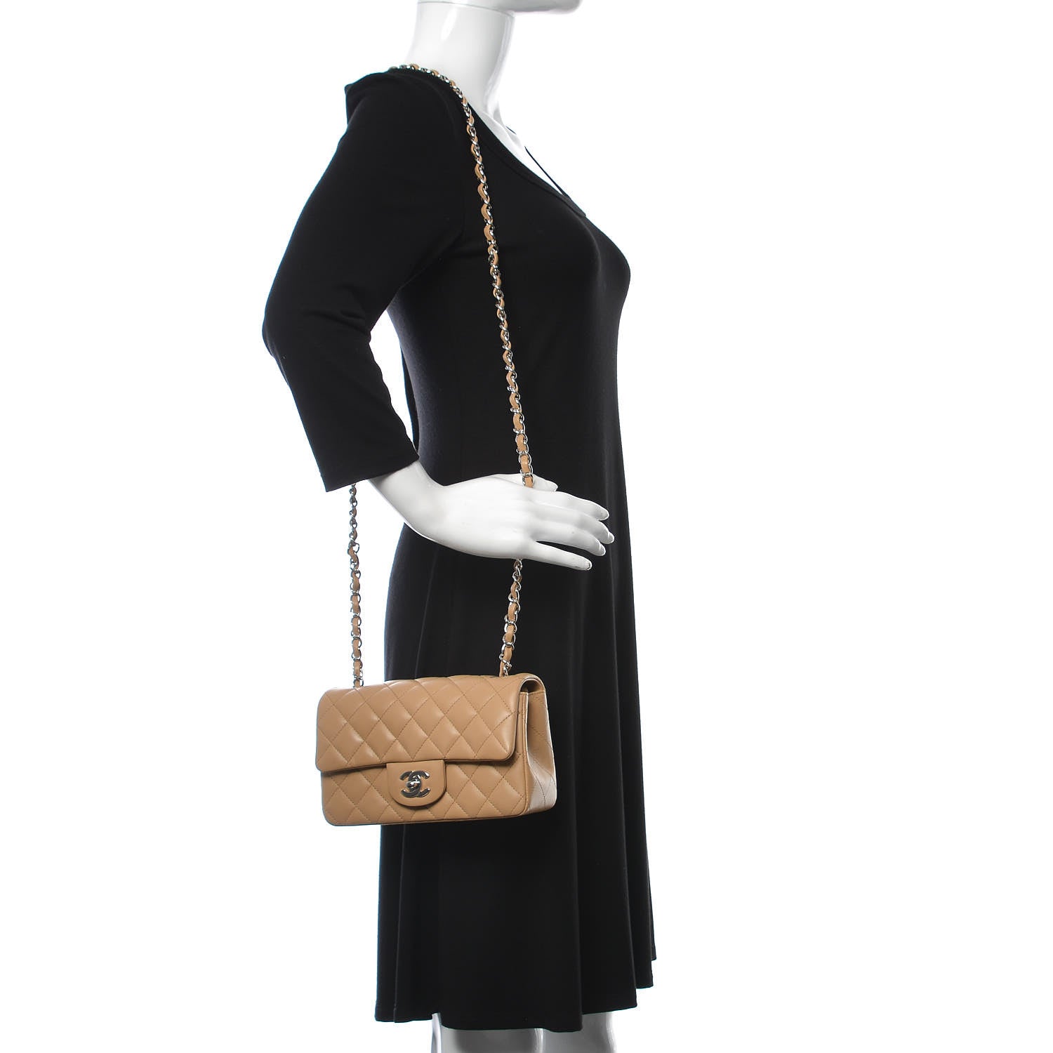 Chanel Lambskin Quilted Mini Rectangular Flap Beige 2 of 10
