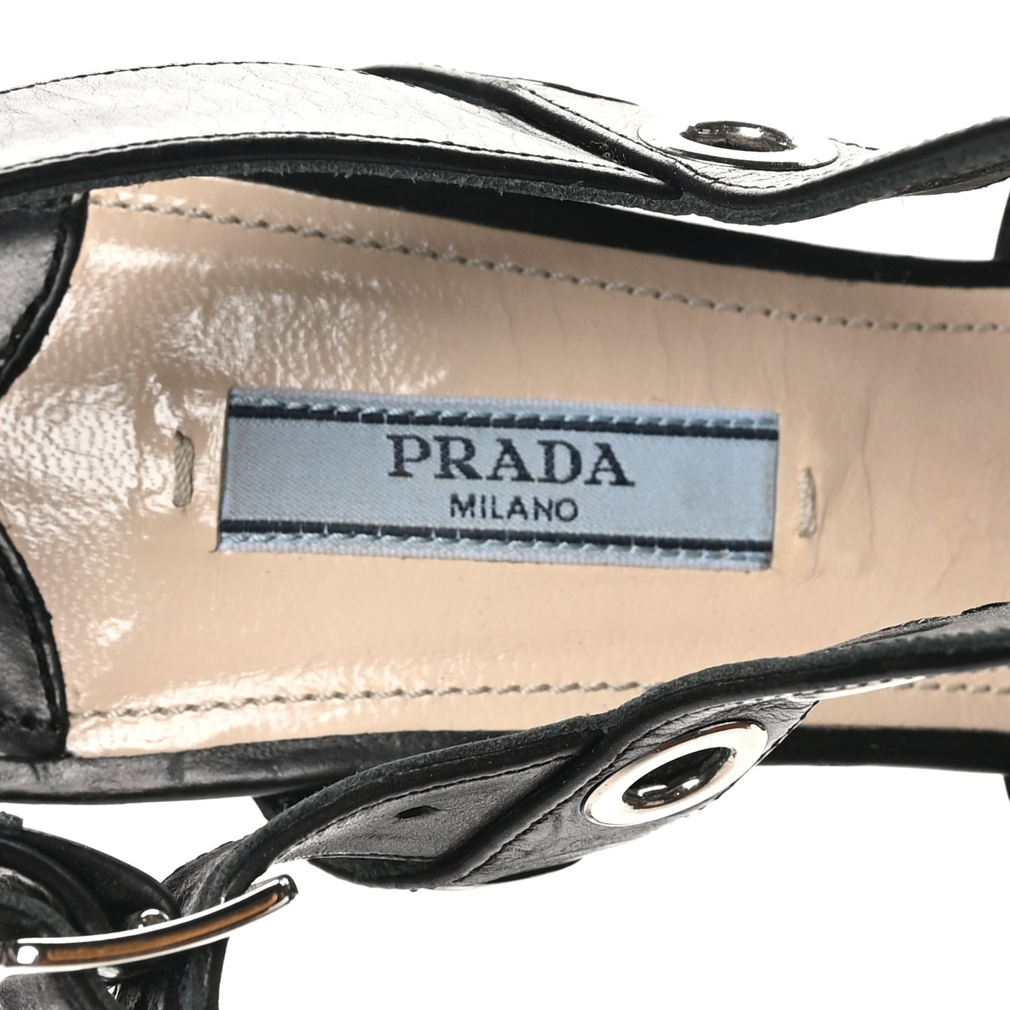Calfskin Grommet Strap Sandals 39.5 Black