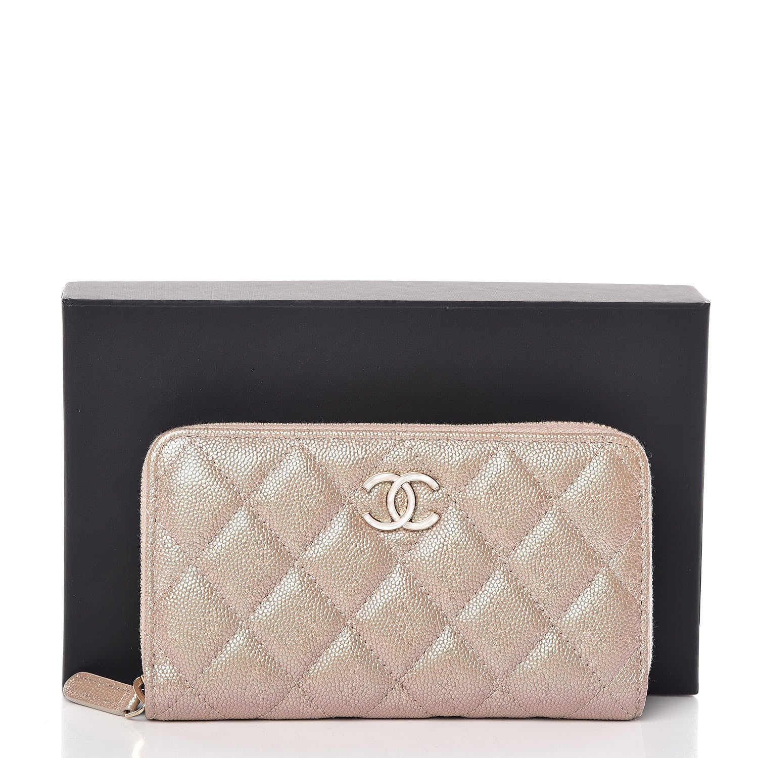 Chanel Iridescent Caviar Quilted Medium Zip Around Wallet Beige 9 of 9