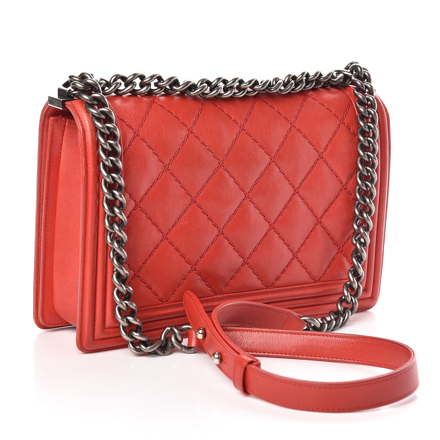 Calfskin Double Stitch New Medium Boy Flap Red