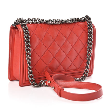 Chanel Calfskin Double Stitch New Medium Boy Flap Red 3 of 13