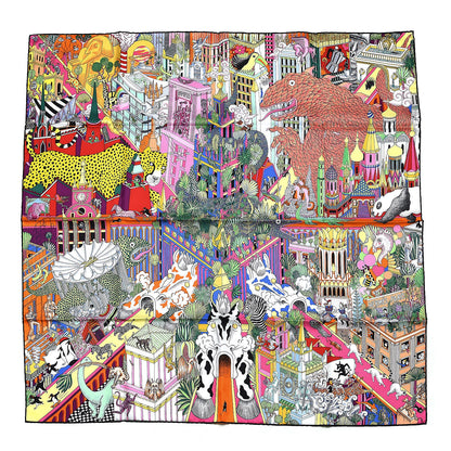 Hermes Silk Animapolis Scarf 90 Jaune Vif Vert Rose 1 of 6