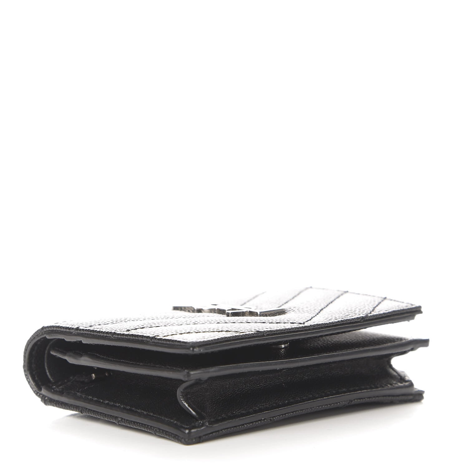 Saint Laurent Grain De Poudre Matelasse Chevron Monogram Card Case Black 4 of 11