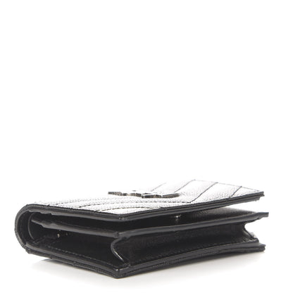 Saint Laurent Grain De Poudre Matelasse Chevron Monogram Card Case Black 4 of 11