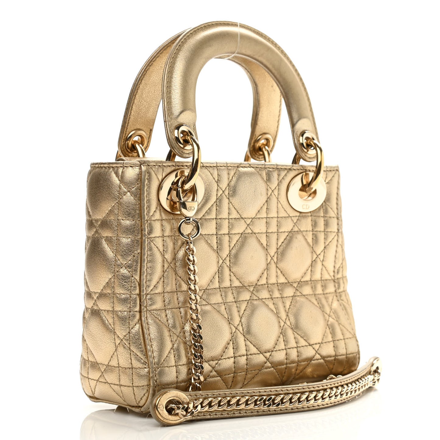 Metallic Lambskin Cannage Mini Lady Dior Gold