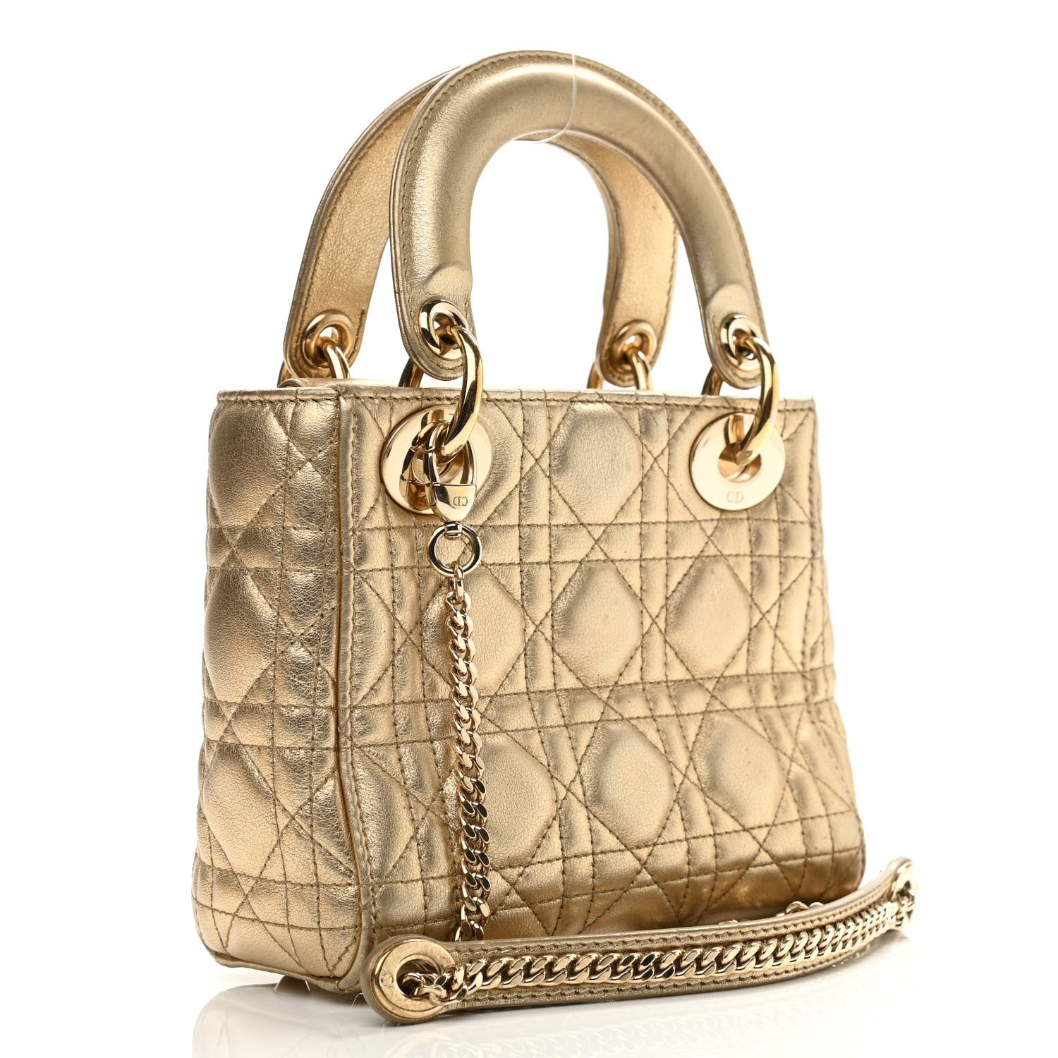 Christian Dior Metallic Lambskin Cannage Mini Lady Dior Gold 3 of 16