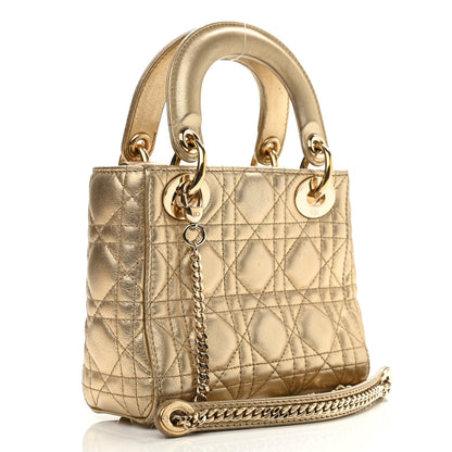 Christian Dior Metallic Lambskin Cannage Mini Lady Dior Gold 3 of 16