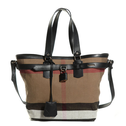 Burberry Canvas Mega Check Medium Traveler Tote Black 1 of 11