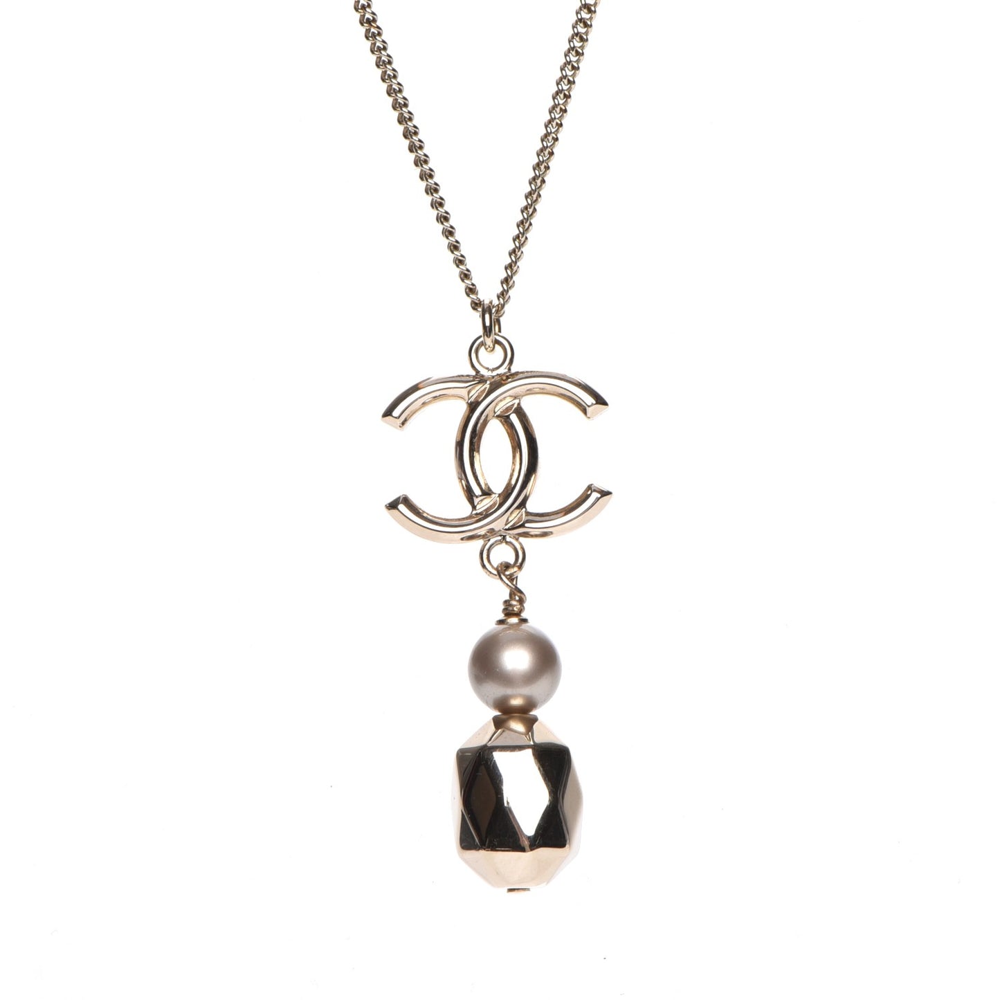 Pearl CC Pendant Necklace Gold