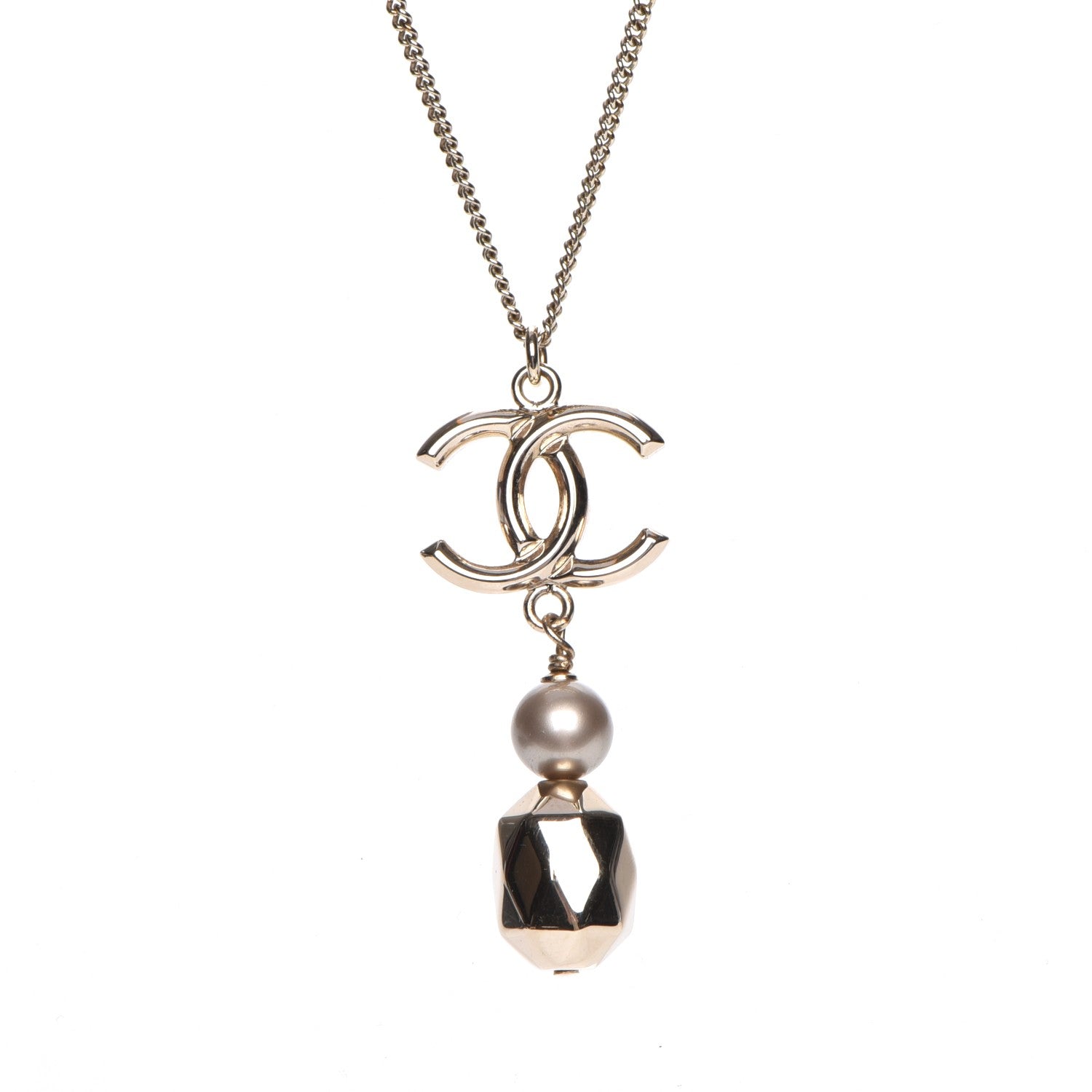 Chanel Pearl CC Pendant Necklace Gold 5 of 7