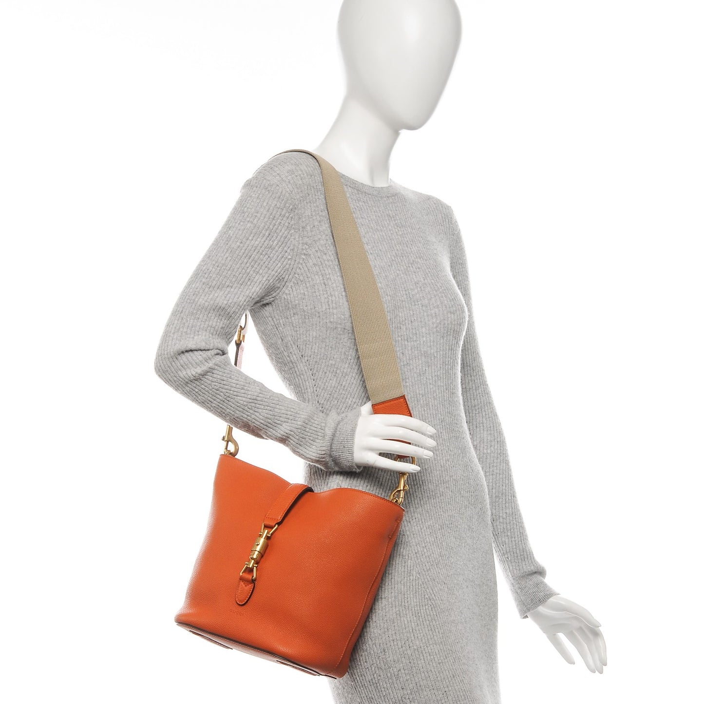 Soft Grained Calfskin Small Jackie Bucket Bag Orange