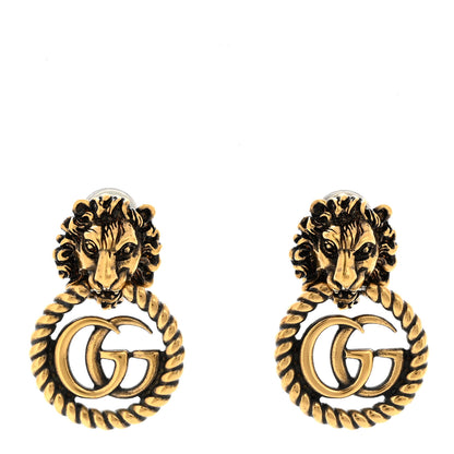 Gucci Metal Double G Lion Head Clip On Earrings Aged Gold 1 of 6