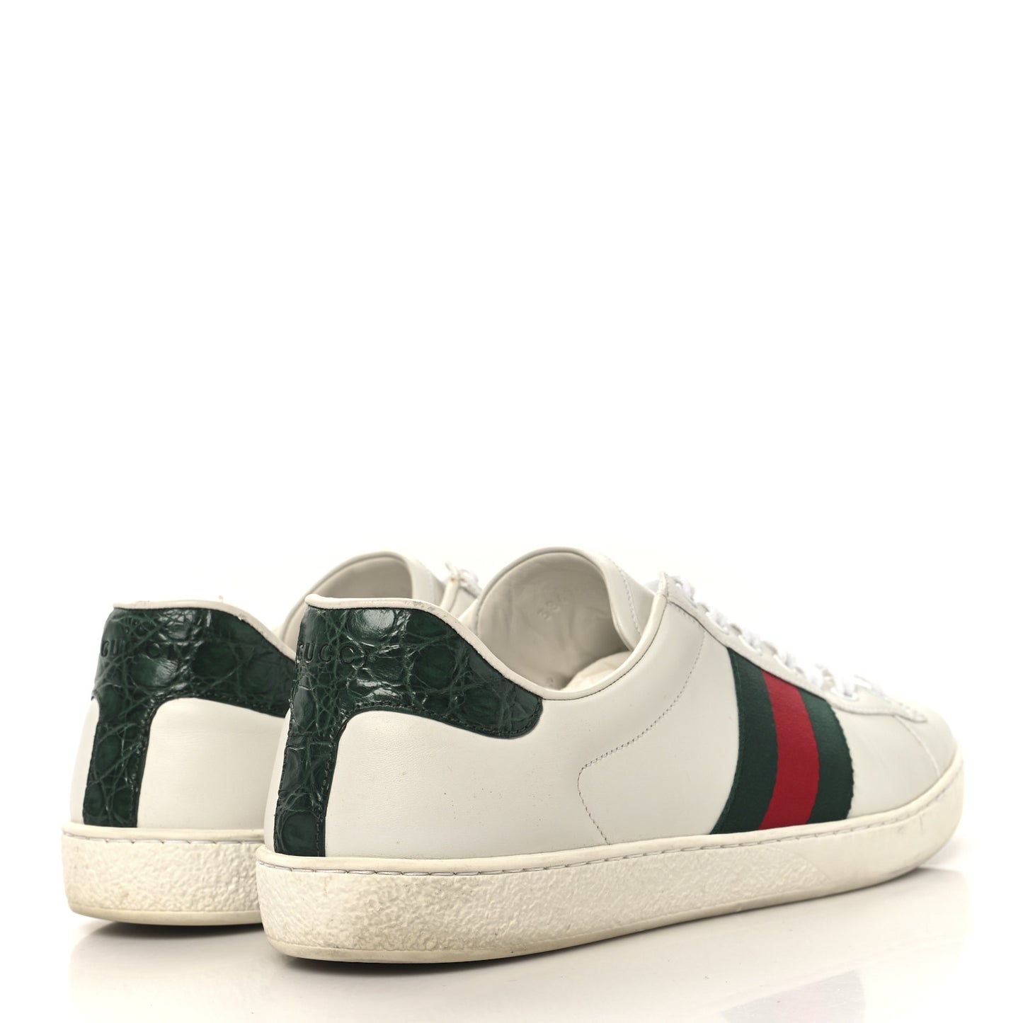 Calfskin Crocodile Web Mens Ace Sneakers 10 White Green