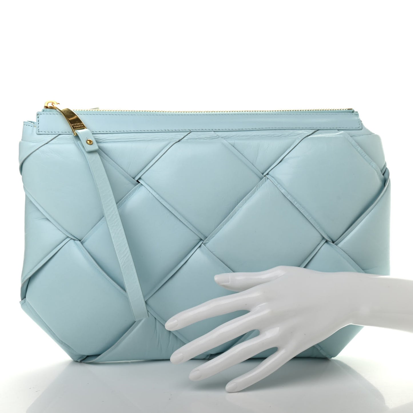 Paper Calfskin Maxi Intrecciato Padded Pouch Clutch Spearmint