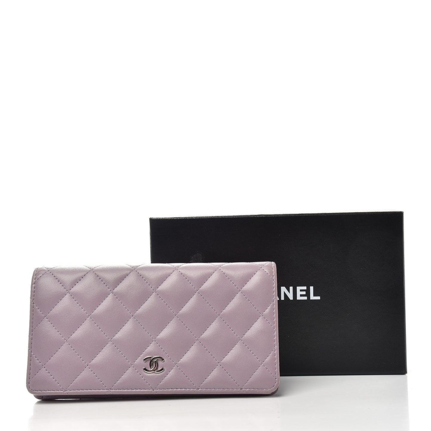 Lambskin Quilted Yen Wallet Light Purple