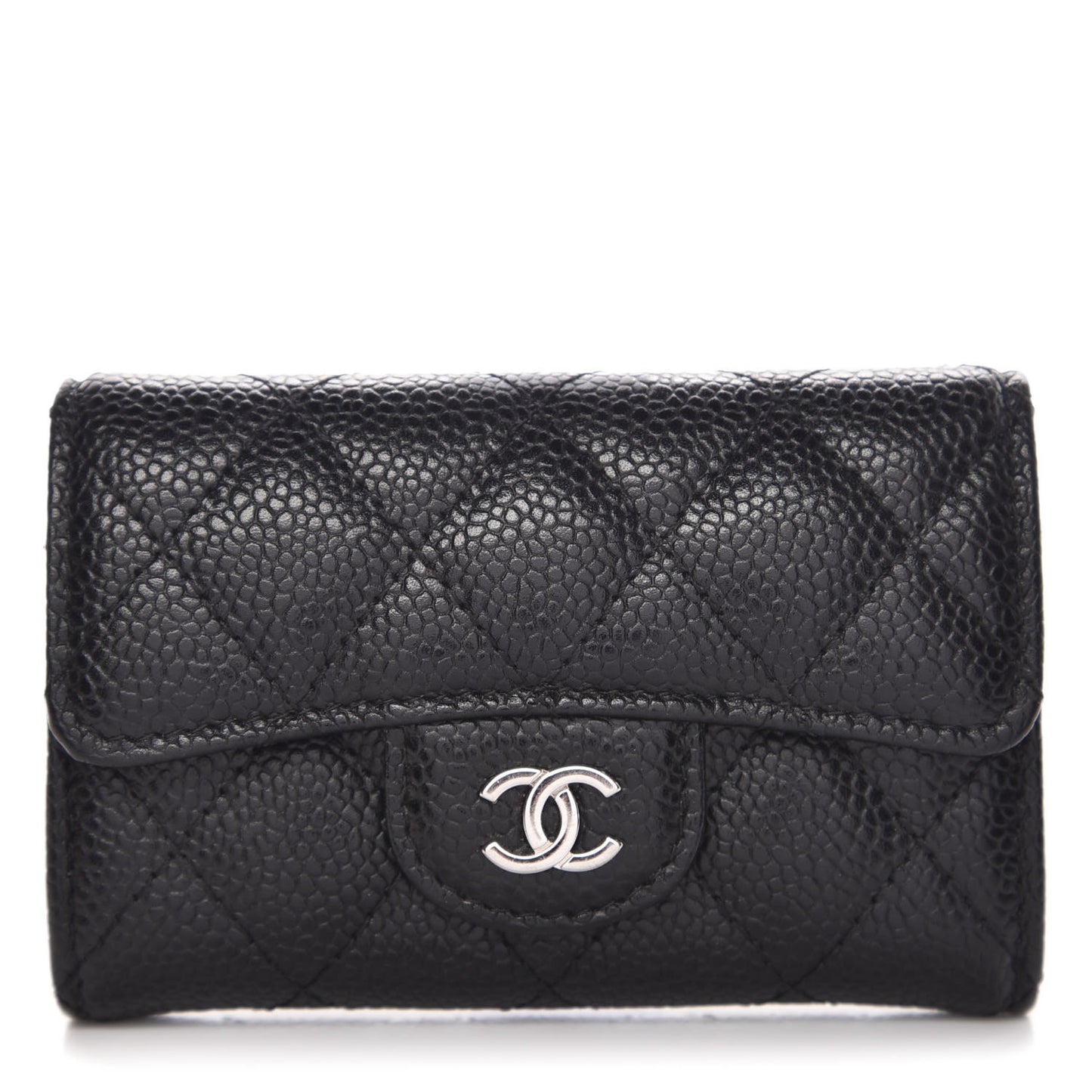 Caviar Quilted Flap Card Holder Black