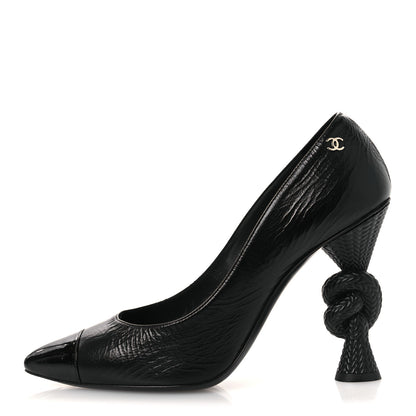 Chanel Crumpled Calfskin Knotted Heel Cap Toe Pumps 39.5 Black 1 of 14