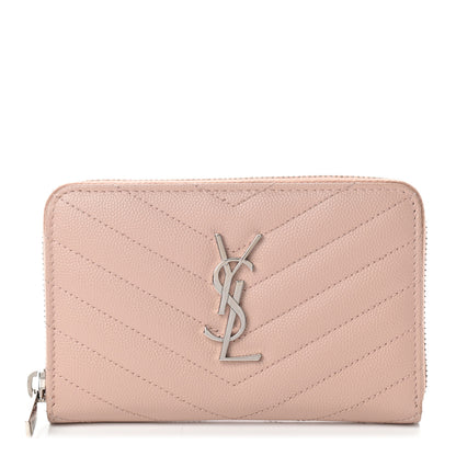 Saint Laurent Grain De Poudre Matelasse Chevron Monogram Zip Around Wallet Pink 1 of 7