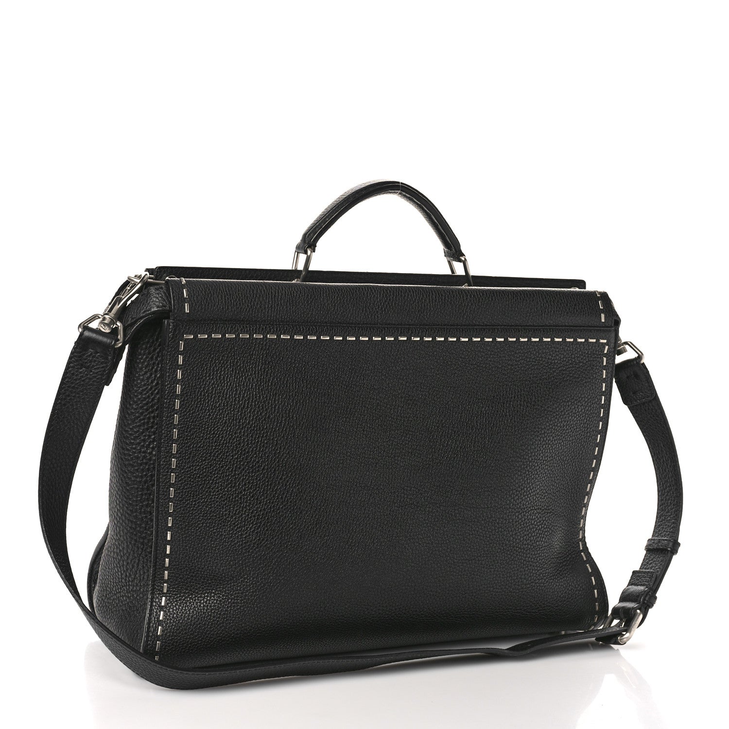 Fendi Cuoio Romano Selleria Metal Stitch Large Mens Peekaboo Iconic Essential Satchel Black 3 of 9