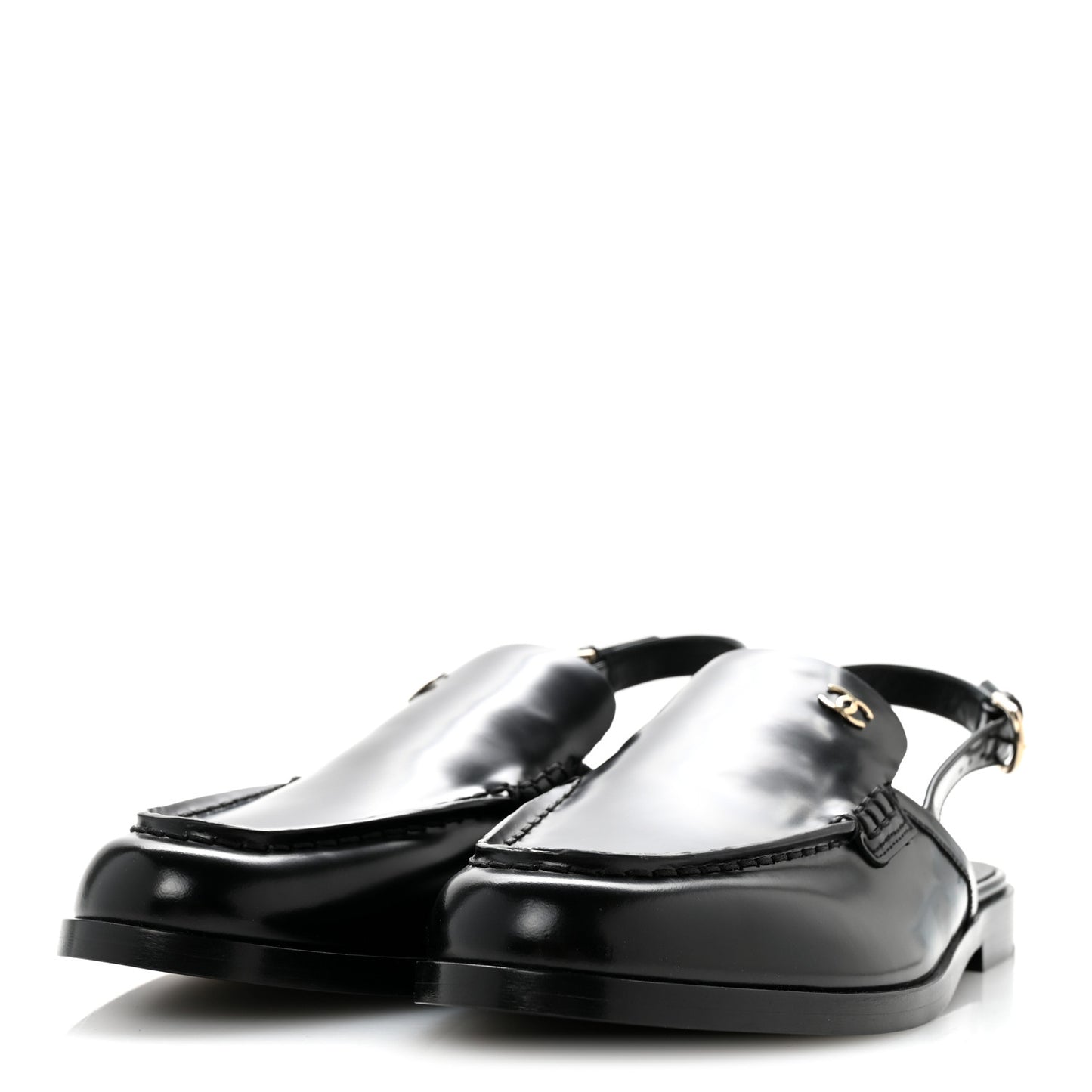 Shiny Calfskin Slingback Loafers 39.5 Black