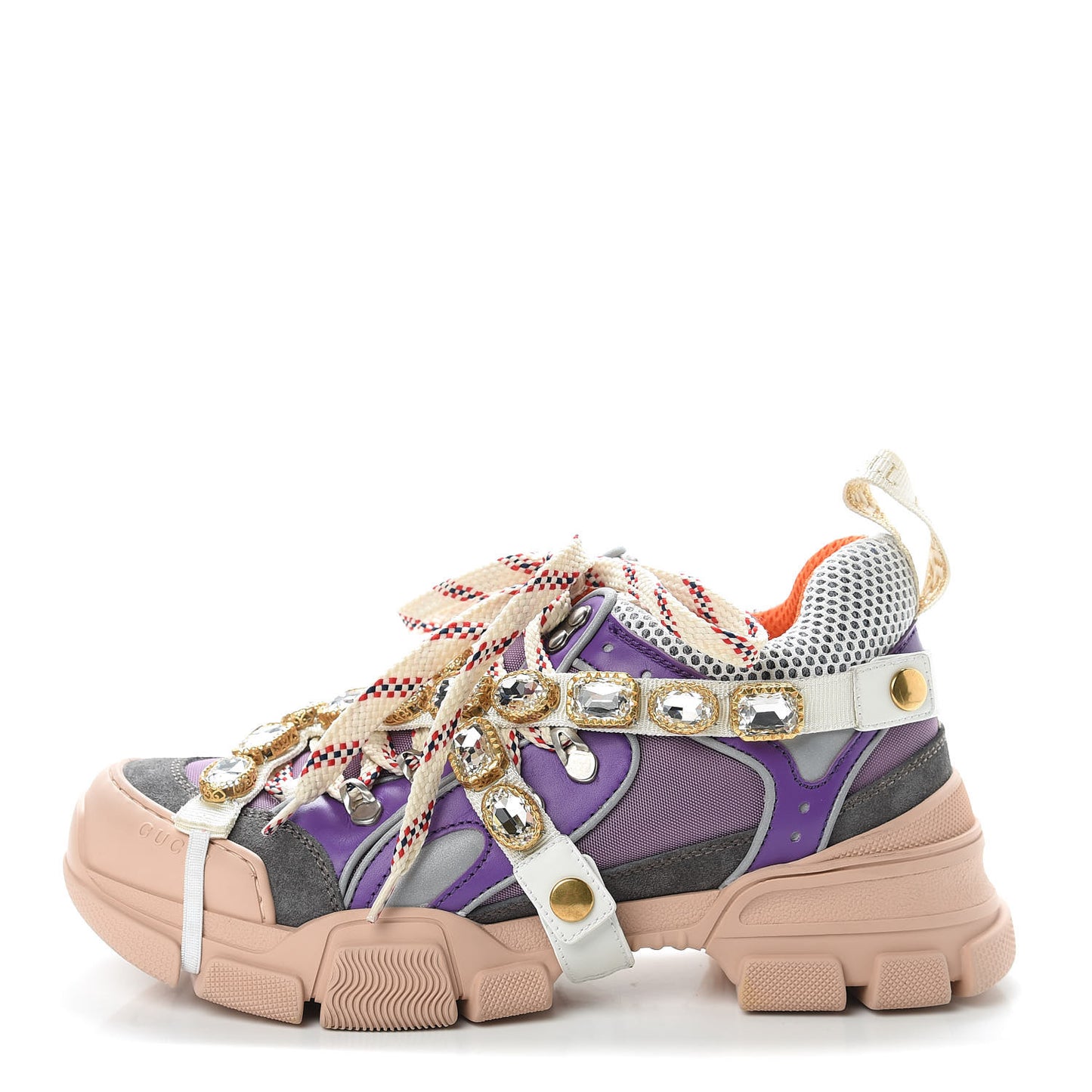 X SEGA Nylon Calfskin Suede Removable Crystals Womens Flashtrek Sneakers 38.5 New Lavender Loess Shine Purple