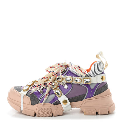 Gucci X SEGA Nylon Calfskin Suede Removable Crystals Womens Flashtrek Sneakers 38.5 New Lavender Loess Shine Purple 1 of 13