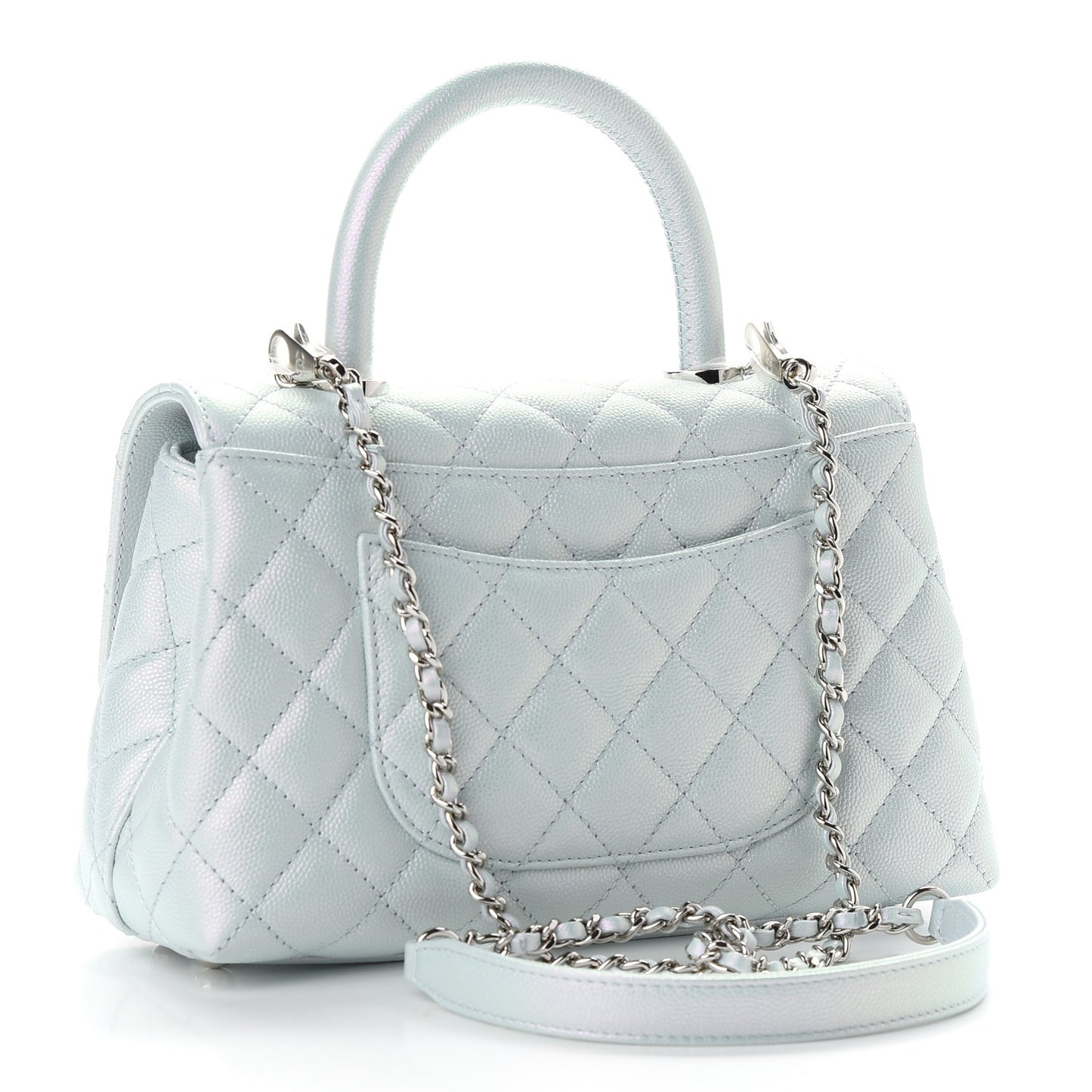 Iridescent Caviar Quilted Mini Coco Handle Flap Light Blue