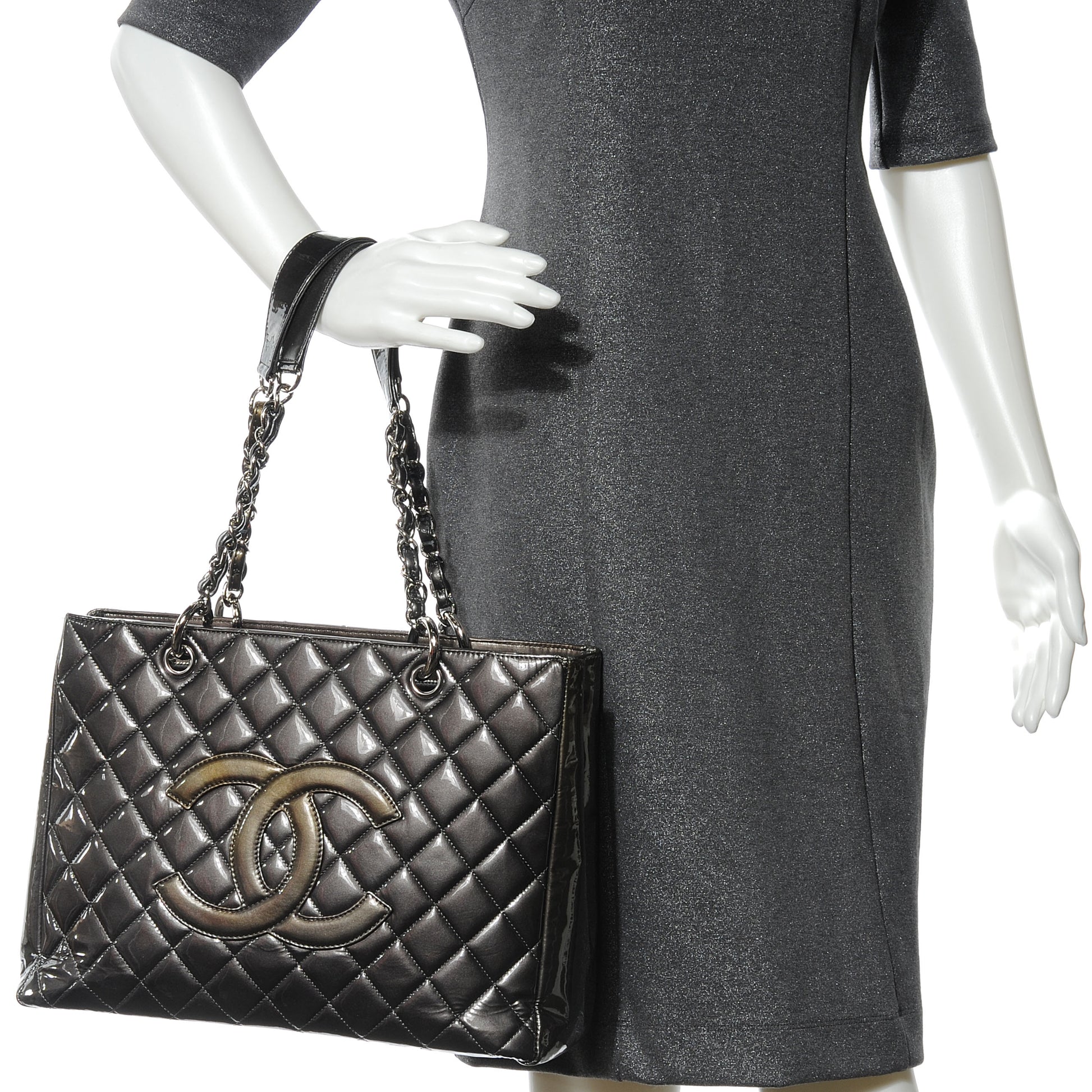 Chanel Patent Grand Shopping Tote GST Grey 2 of 7