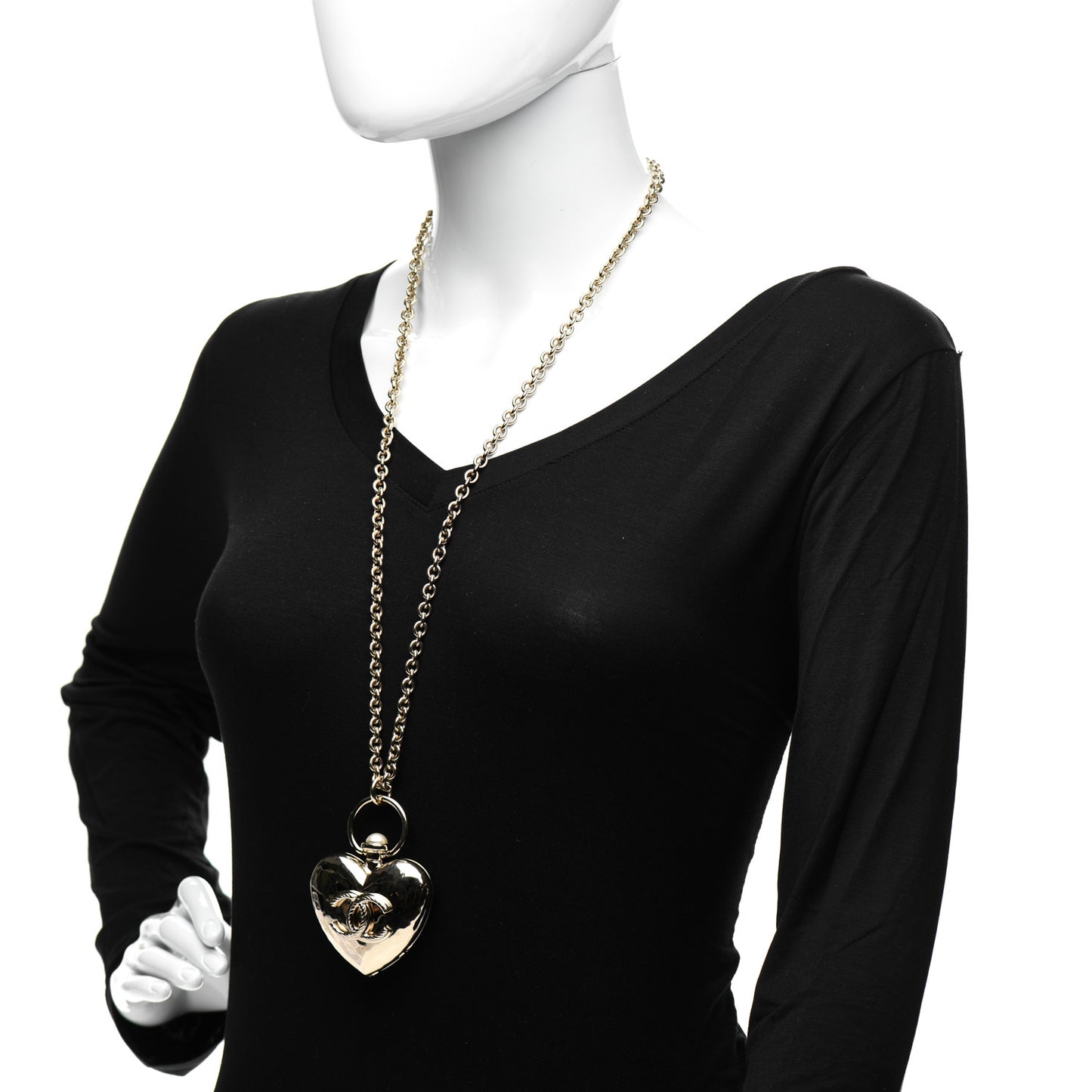 Metal CC Heart Locket Necklace Gold