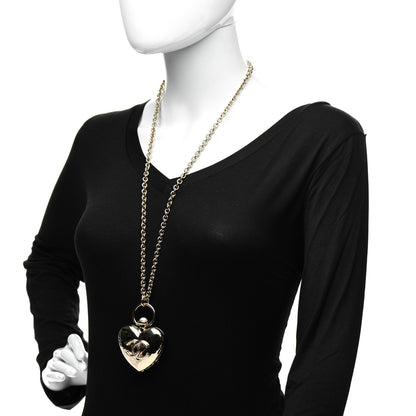Chanel Metal CC Heart Locket Necklace Gold 2 of 4