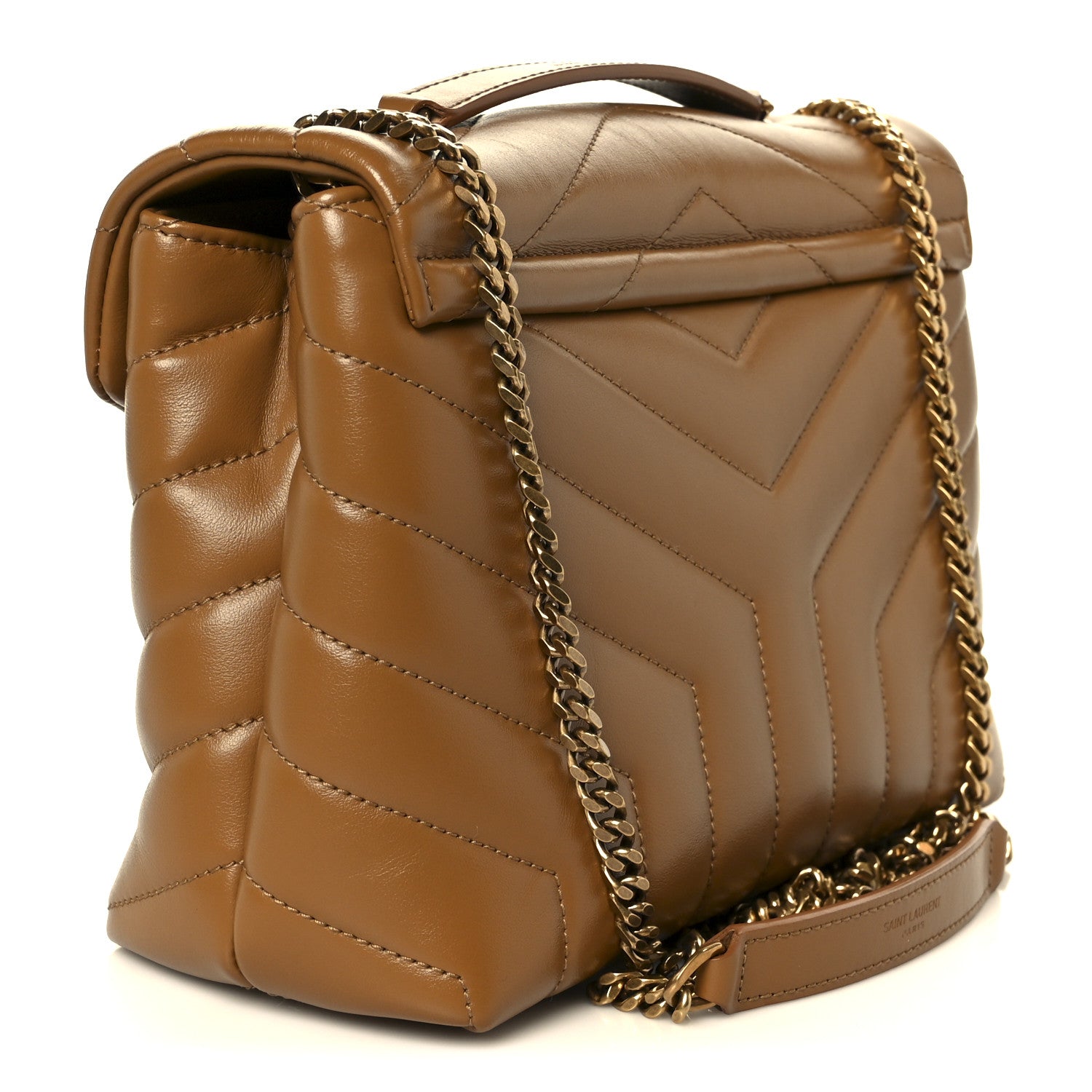 Saint Laurent Calfskin Y Quilted Monogram Small Loulou Chain Satchel Dark Natural 3 of 12