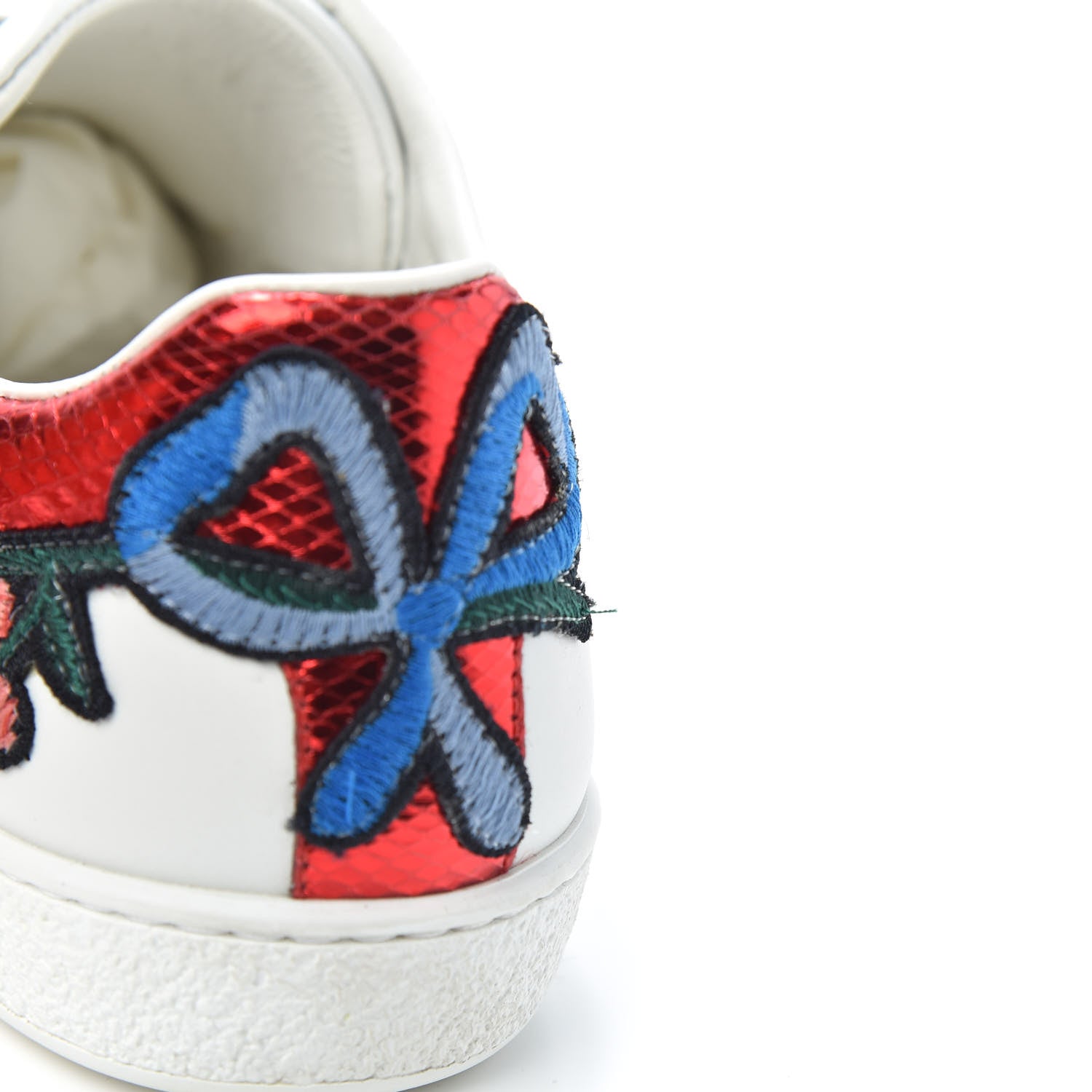 Gucci Calfskin Web Floral Embroidered Womens Ace Sneakers 37.5 White 8 of 10