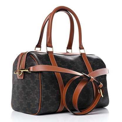 Celine Triomphe Canvas Calfskin Boston Bag Tan 3 of 17
