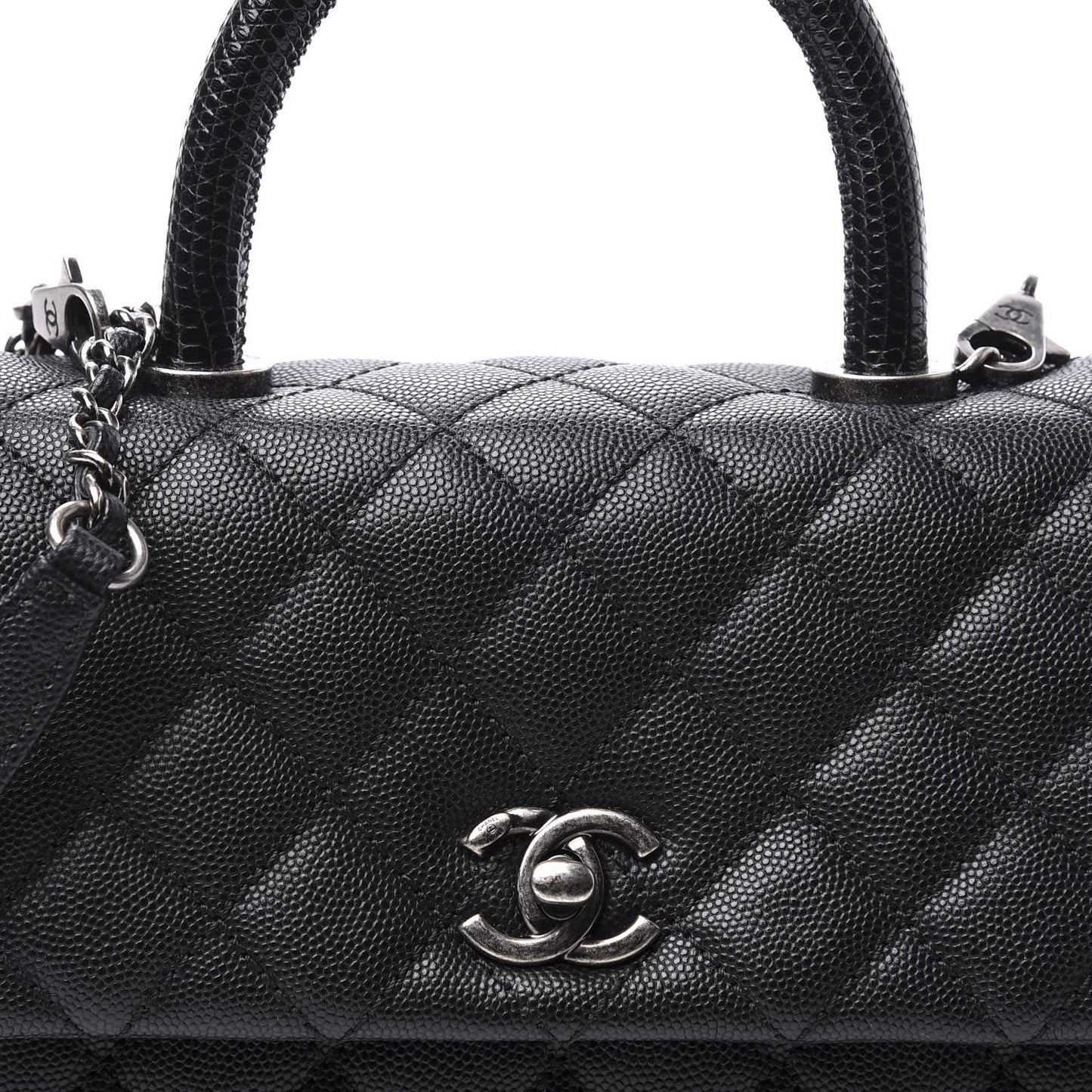 Caviar Lizard Quilted Mini Coco Handle Flap Black