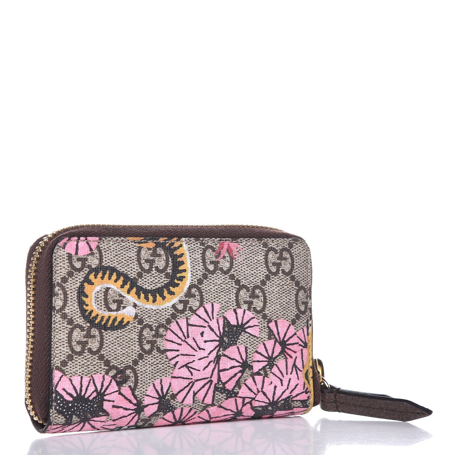 Gucci GG Supreme Monogram Bengal Zip Around Card Case Wallet Beige Pink 3 of 7