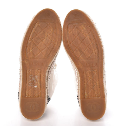 Chanel Lambskin Cap Toe Lace Up Espadrilles 35 White Black 6 of 11