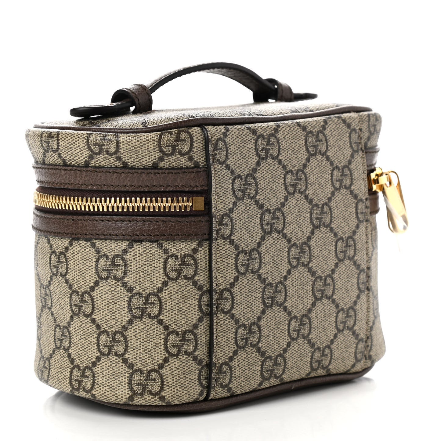 GG Supreme Monogram Textured Calfskin Web Ophidia Vanity Cosmetic Case Beige Ebony New Acero