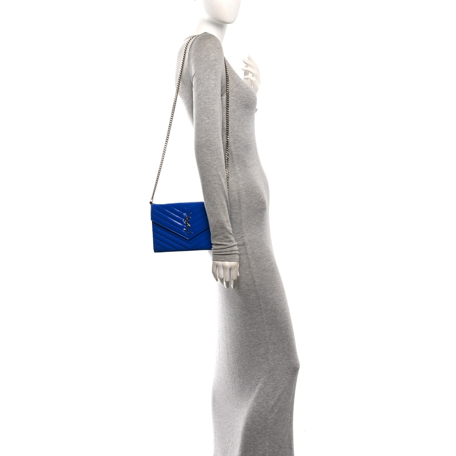 Saint Laurent Patent Grain De Poudre Matelasse Chevron Monogram Chain Wallet Blue Majorelle 2 of 11