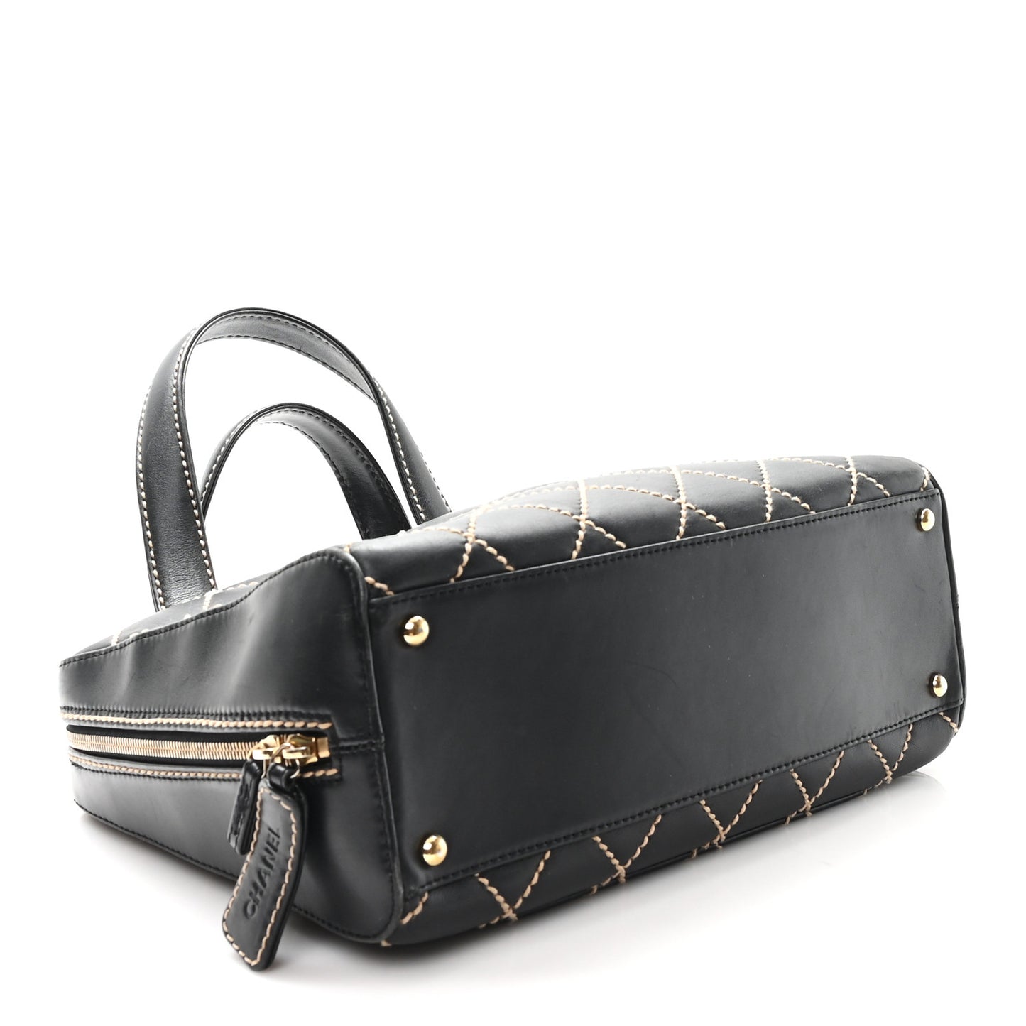 Calfskin Wild Stitch Vertical Top Handle Bag Black